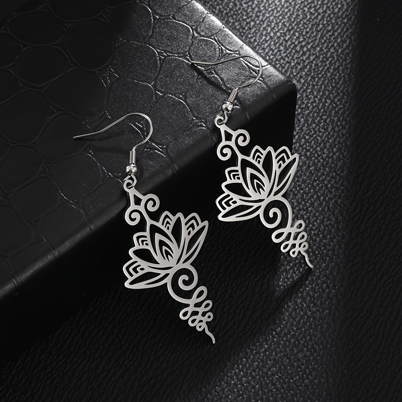 Lotus Pattern Stainless Steel Women's Earrings for Jewelry Parties